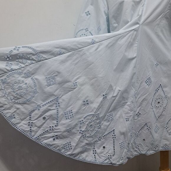 Ganni Broderie Anglaise Puff Sleeve Organic Cotton Mini Dress Illusion Blue S 42 - Picture 12 of 17